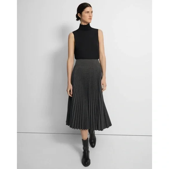 Ann Taylor Loft • The Pleated Midi Skirt in Dark Grey